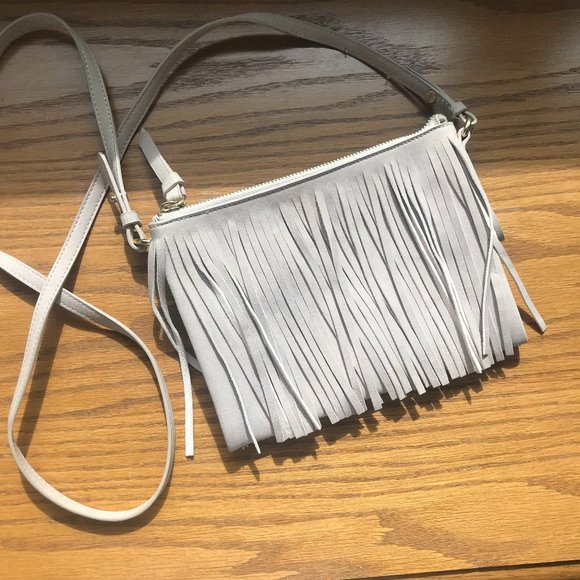 Old Navy Handbags - ✤ OLD NAVY Tan Suede FRINGE Cross-Body Purse Bag Convertible CLUTCH ✤